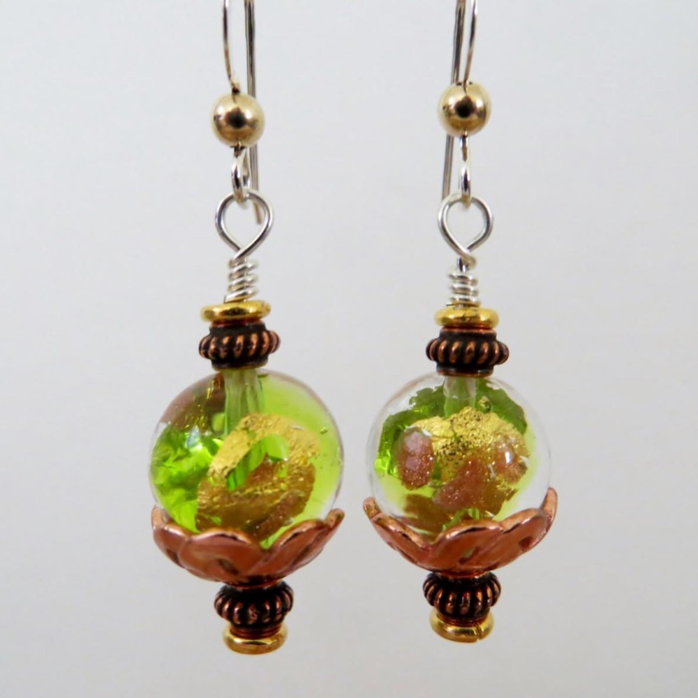 Bright green venetian glass earrings